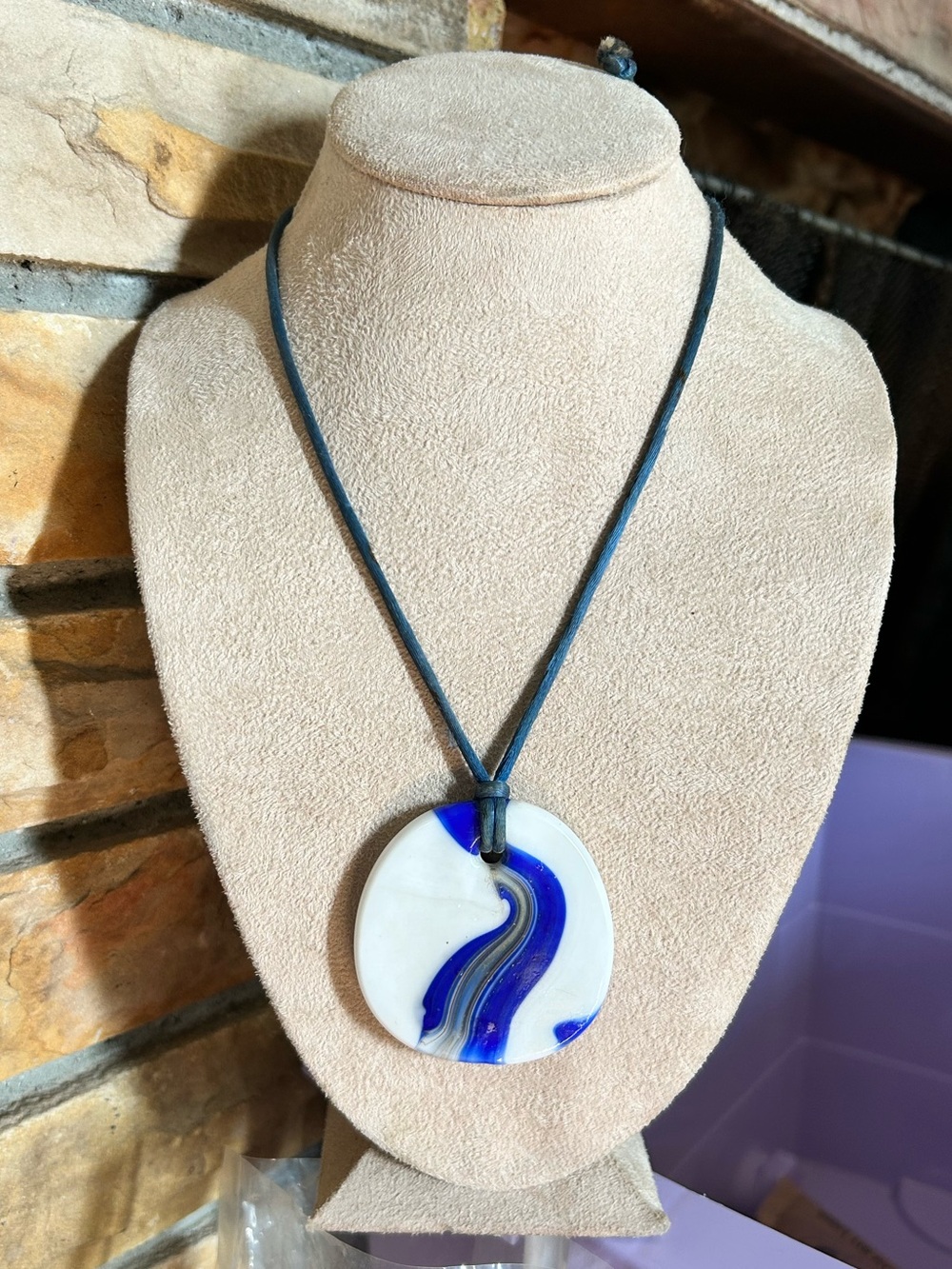 White and Blue Glass Pendant Necklace